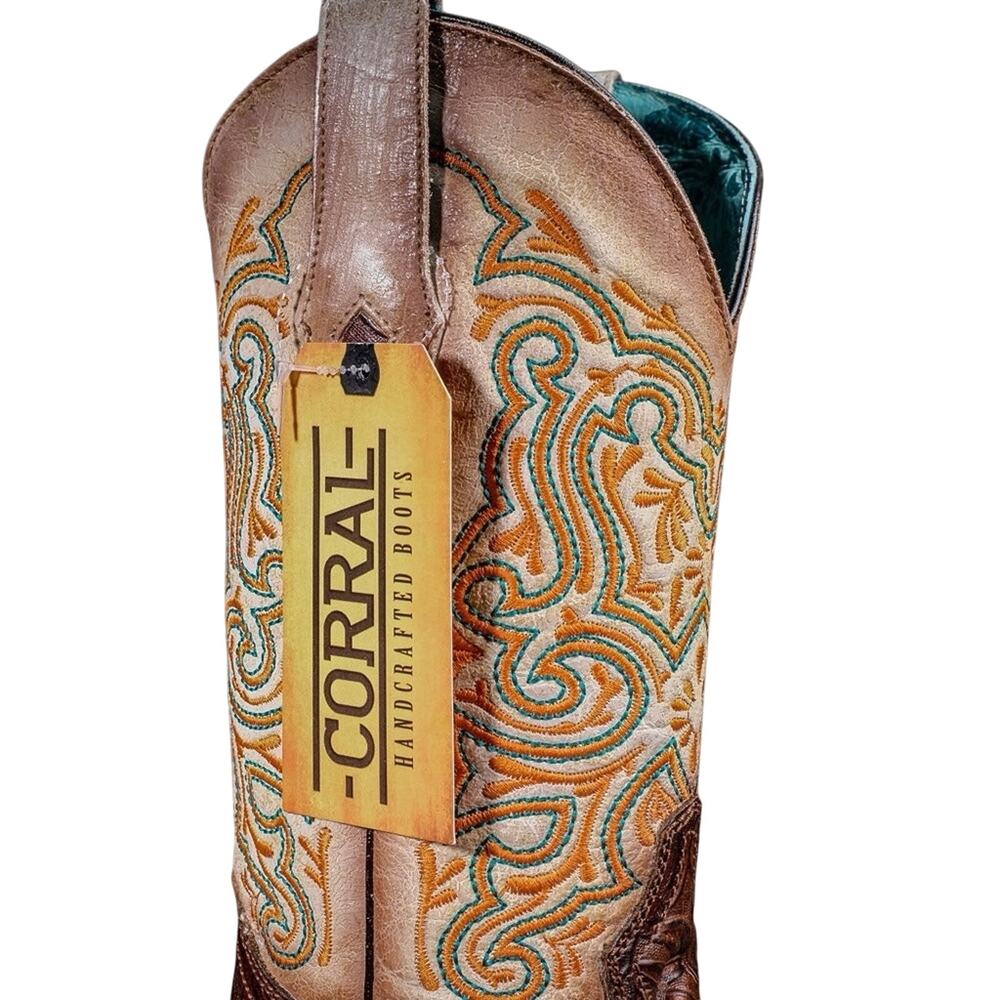 CORRAL Floral Embroidery Vamp Square Toe Cowboy Boot Sz 11 New in Box MSRP $485 - Picture 7 of 16